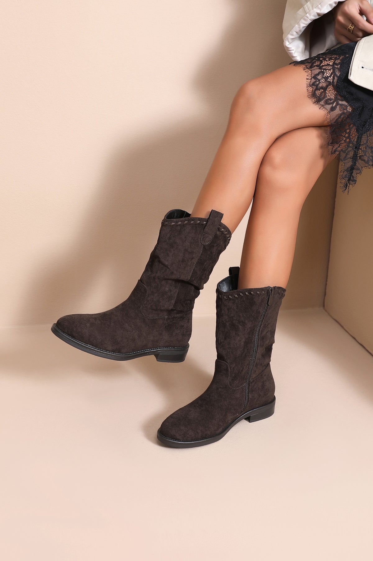 Byrdie Chocolate Suedette Ankle Boots