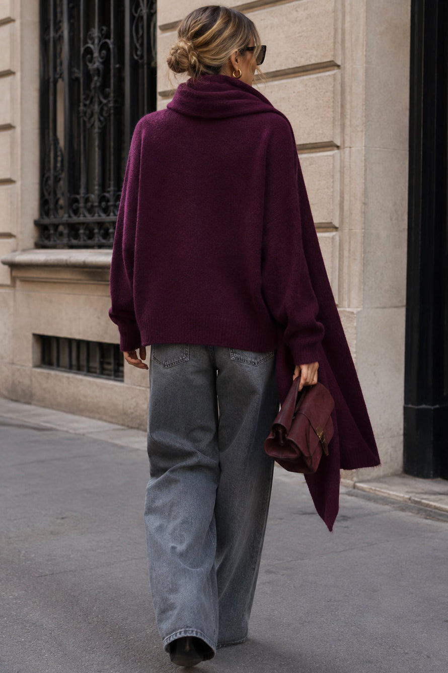 Cadence Purple Knit Scarf Jumper Set