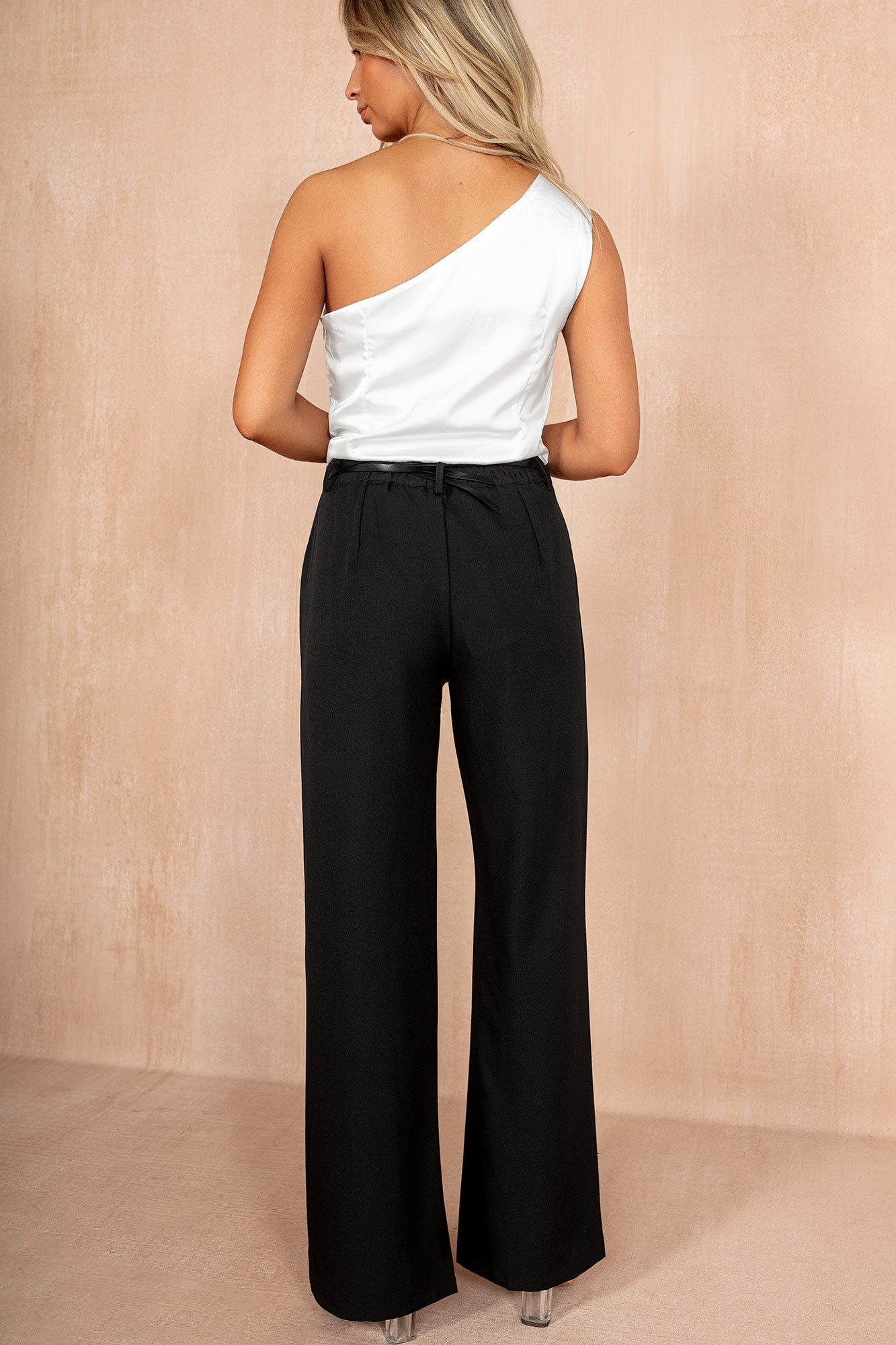 Calista Black Belted Wide Leg Trousers
