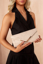 Callie Nude Suedette Gold Trim Clutch