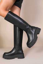 Camilla Black Faux Leather Chunky Knee High Boots