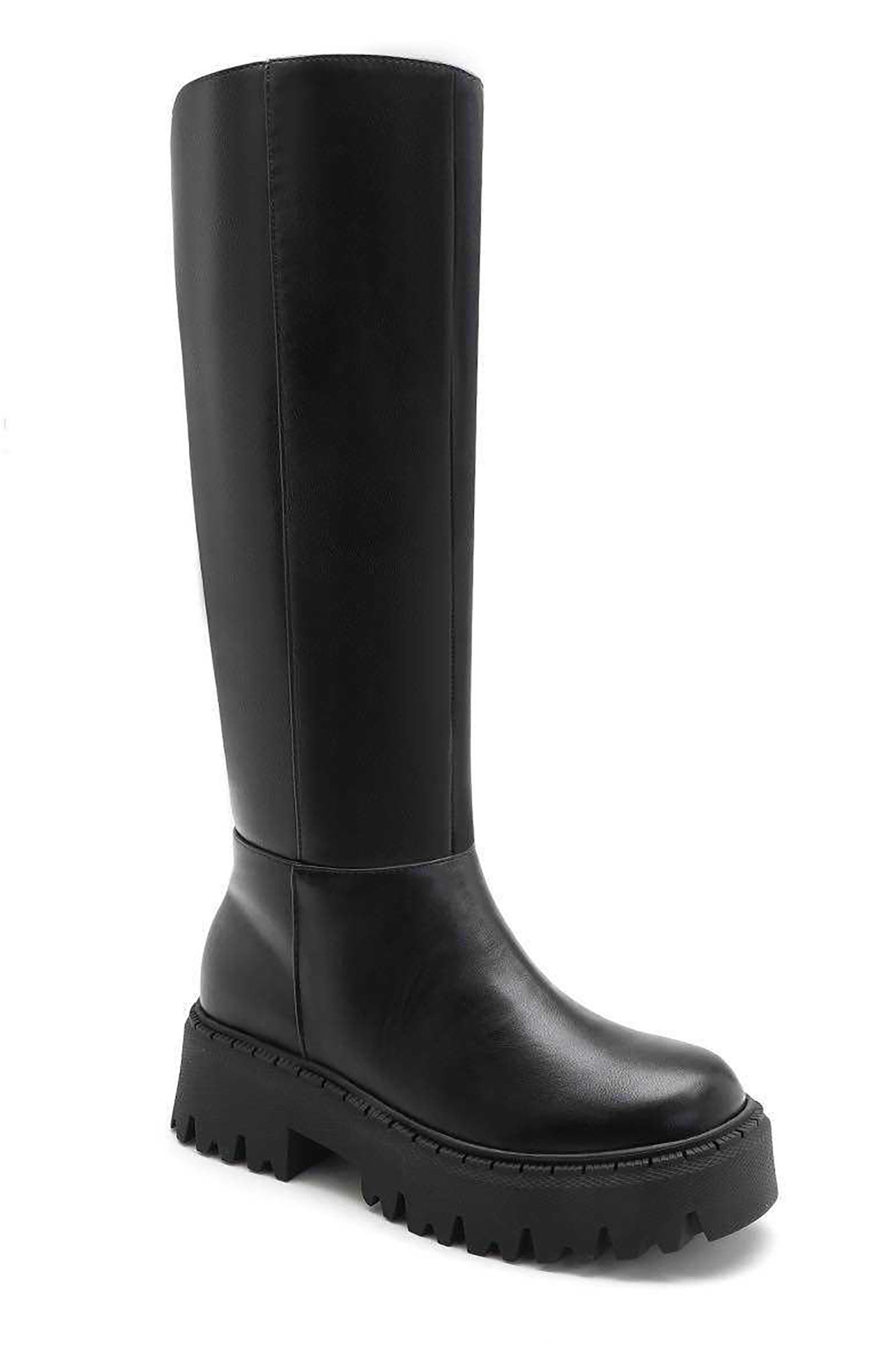 Camilla Black Faux Leather Chunky Knee High Boots