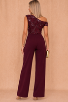 Camille Burgundy Sequin Off The Shoulder Jumpsuit