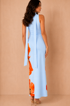 Capri Blue Floral Cowl Neck Maxi Dress