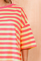 Capricorn Pink and Yellow Cotton Striped T Shirt