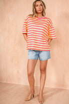 Capricorn Pink and Yellow Cotton Striped T Shirt