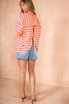 Capricorn Pink and Yellow Cotton Striped T Shirt