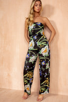 Carla Black Floral Strapless Jumpsuit