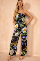Carla Black Floral Strapless Jumpsuit