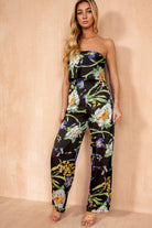 Carla Black Floral Strapless Jumpsuit