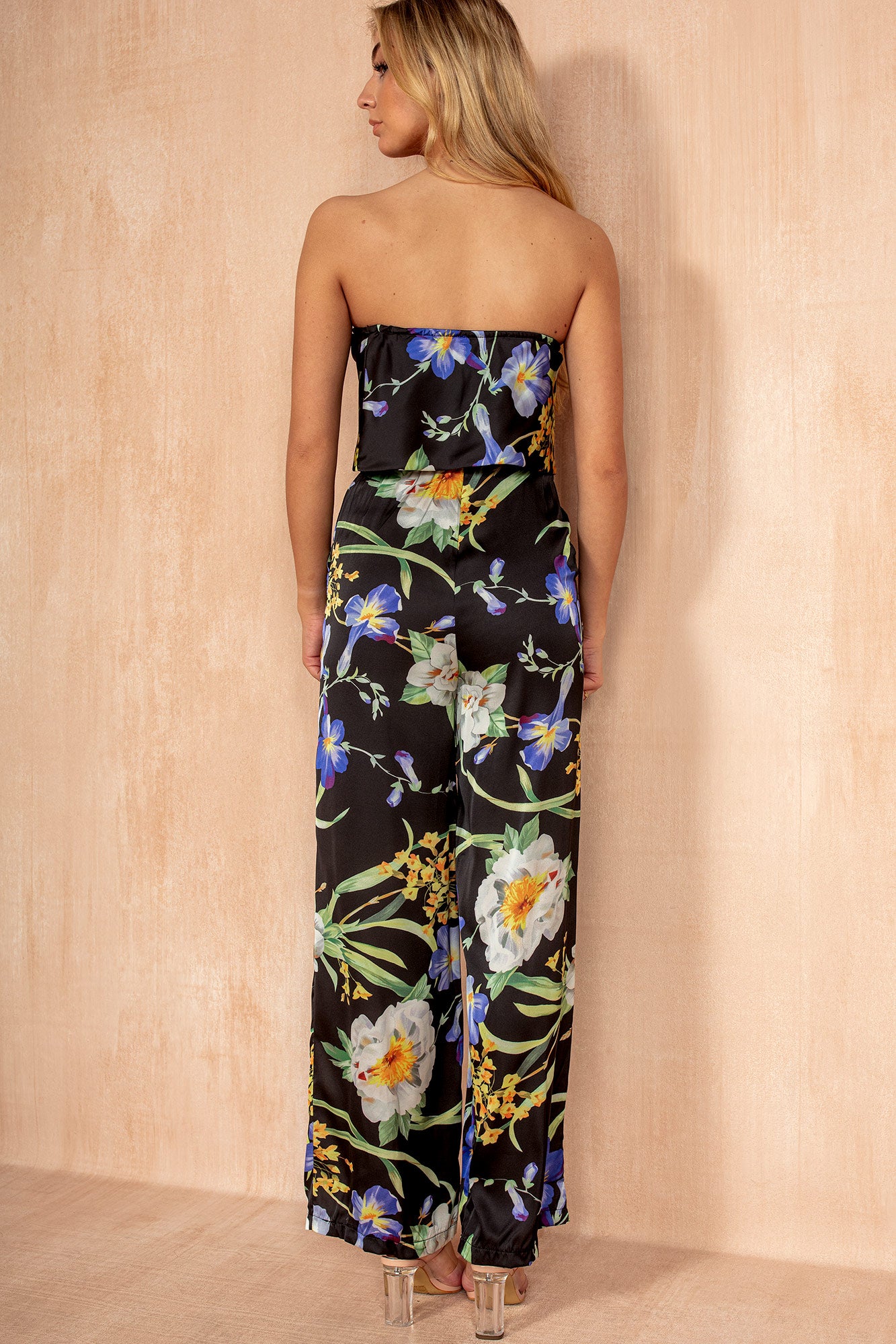Carla Black Floral Strapless Jumpsuit