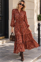 Carolina Wine Print Tiered Maxi Dress