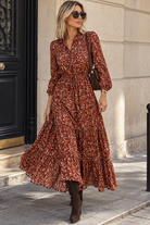 Carolina Wine Print Tiered Maxi Dress