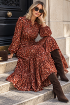 Carolina Wine Print Tiered Maxi Dress