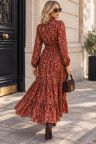 Carolina Wine Print Tiered Maxi Dress