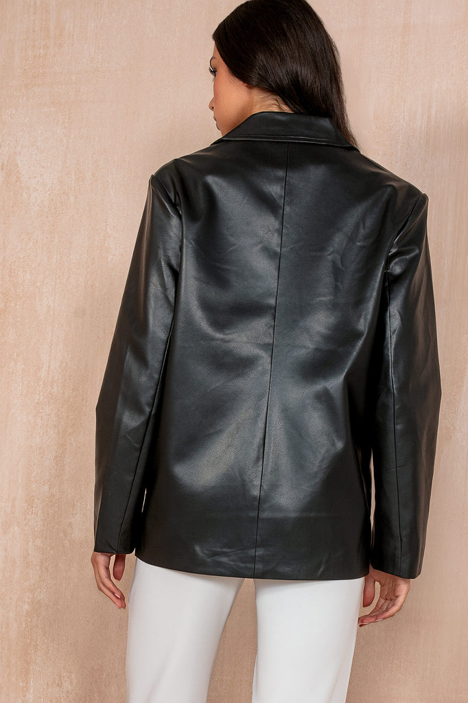 Caroline Black Leather Look Blazer