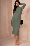 Carter Khaki Knit Cut Out Midi Dress