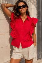 Caryson Red Cotton Frill Shirt