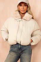 Cassie Cream Faux Fur Hooded Puffer Jacket