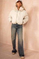 Cassie Cream Faux Fur Hooded Puffer Jacket