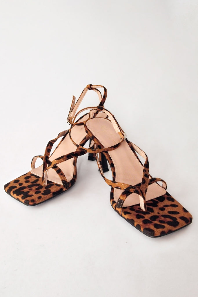 Faux Suede Leopard Print Strappy Heels | Nasty Gal