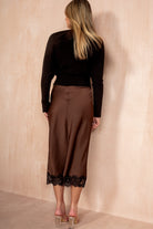 Catherine Chocolate Satin Lace Midi Skirt