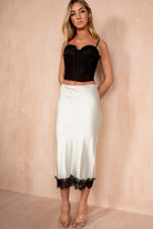 Catherine Cream Satin Lace Midi Skirt