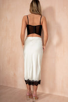 Catherine Cream Satin Lace Midi Skirt