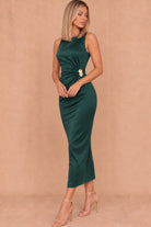 Cathy Teal Satin Midi Dress
