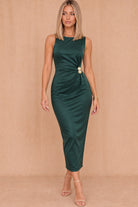 Cathy Teal Satin Midi Dress