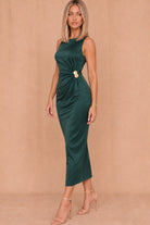 Cathy Teal Satin Midi Dress