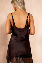 Celine Chocolate Satin Lace Asymmetric Cami Top