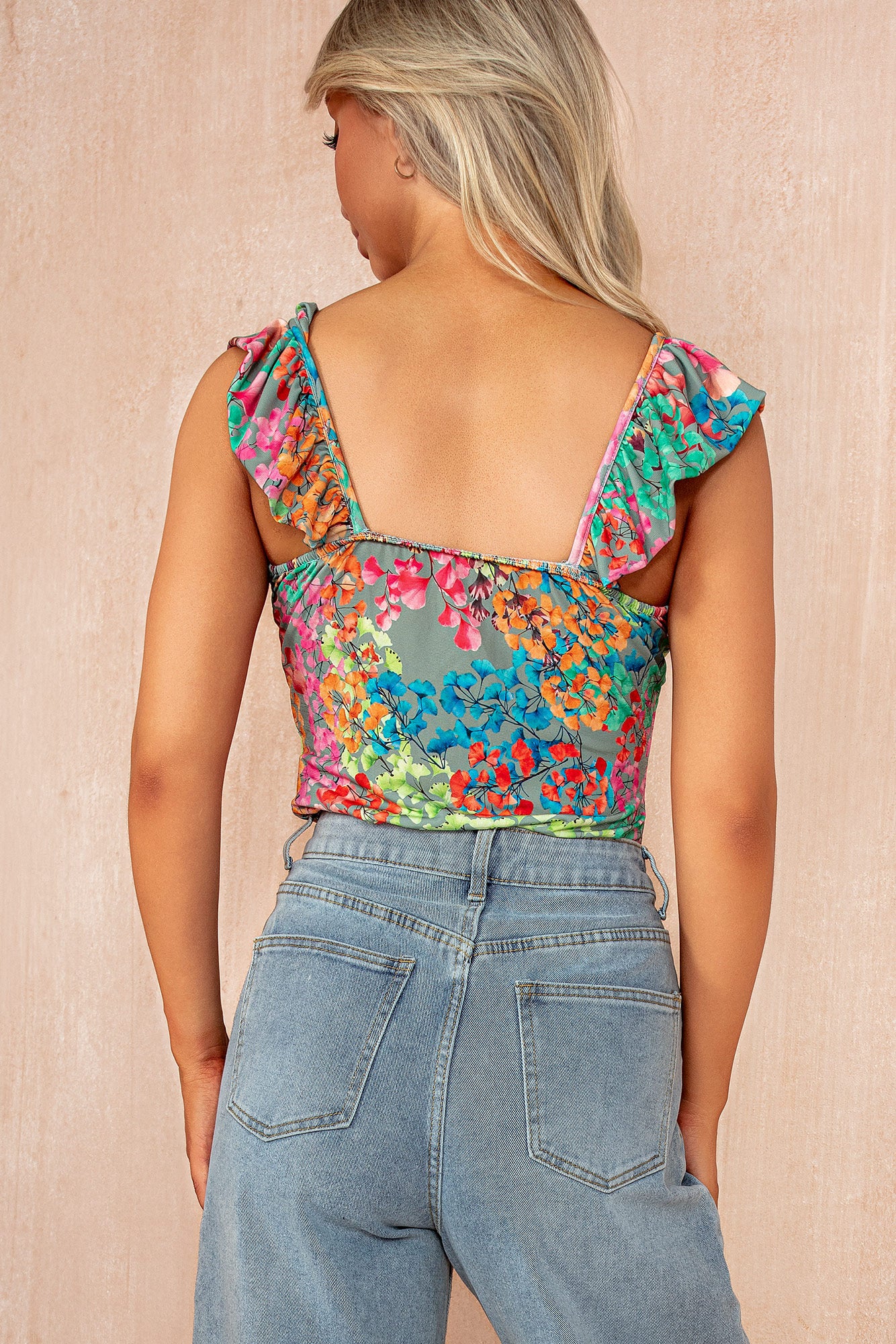 Celine Sage Printed Frill Sleeve Bodysuit