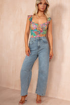 Celine Sage Printed Frill Sleeve Bodysuit