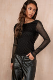 Charlene Black Mesh Diamante Top