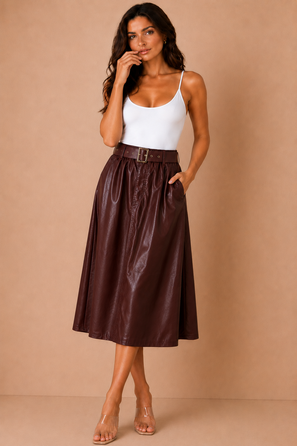 Chelsea Burgundy Faux Leather Skirt