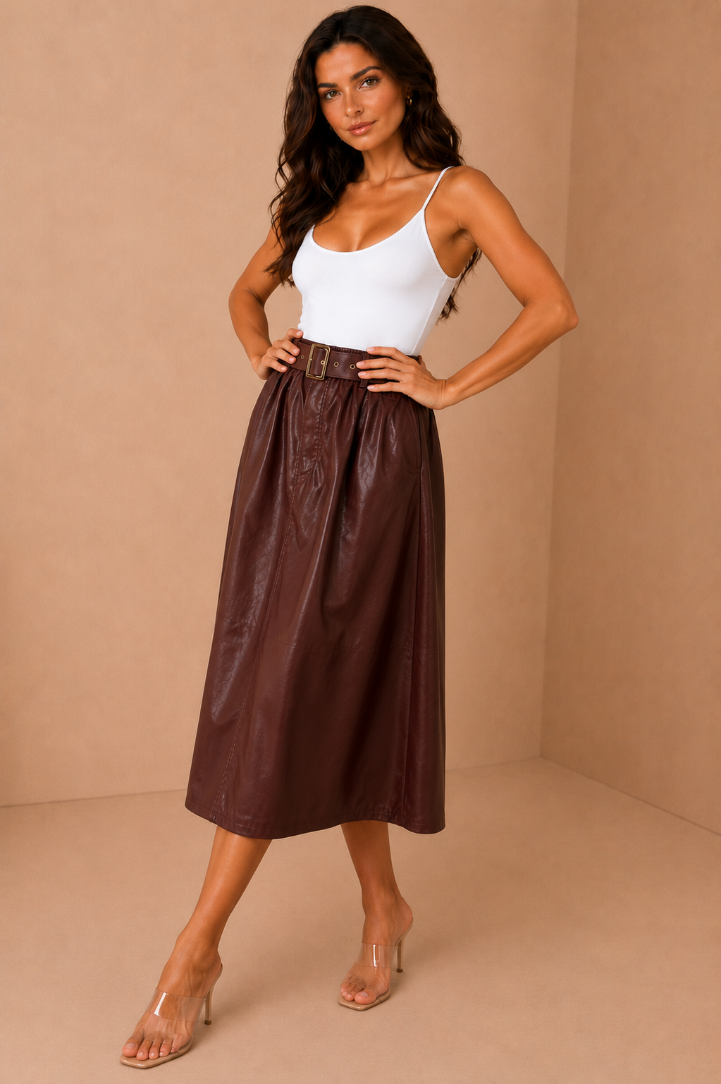 Chelsea Burgundy Faux Leather Skirt