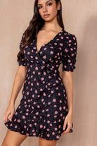 Christine Black Floral Frill Dress
