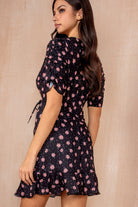 Christine Black Floral Frill Dress