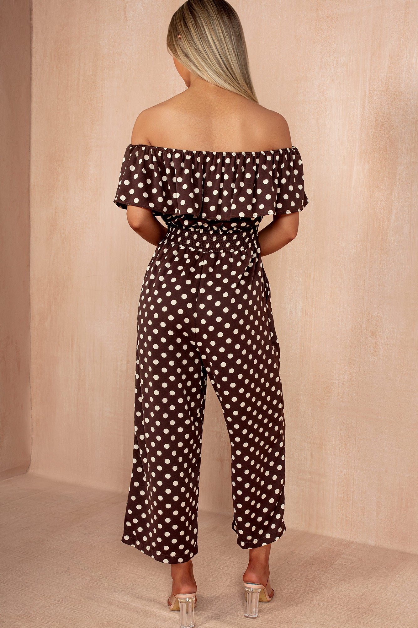 Ciara Chocolate Polka Dot Culotte Jumpsuit