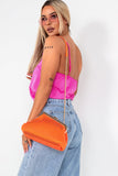 Claudia Neon Orange Faux Leather Pleated Bag