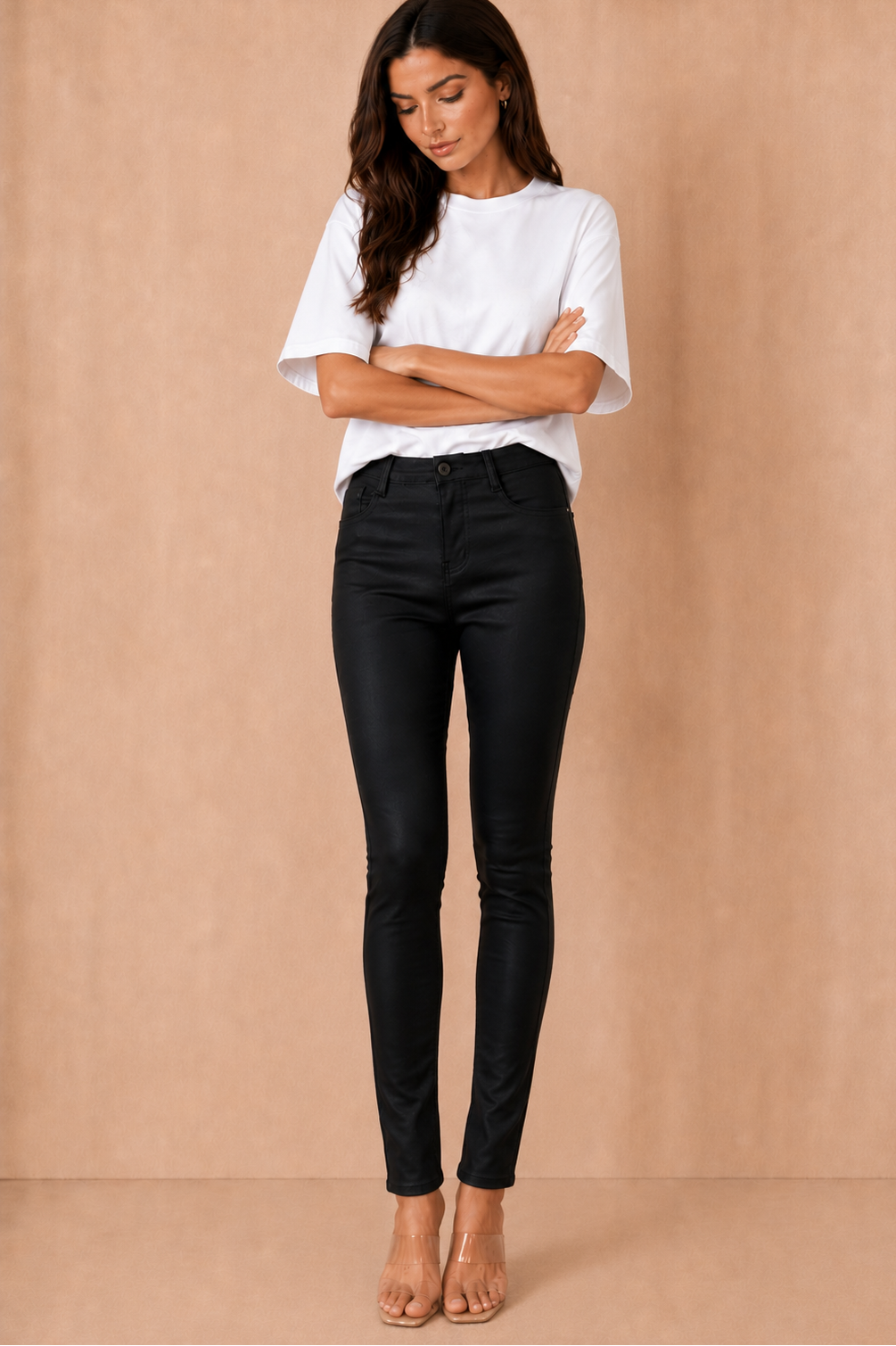 Cleo Black Wax Skinny Trousers