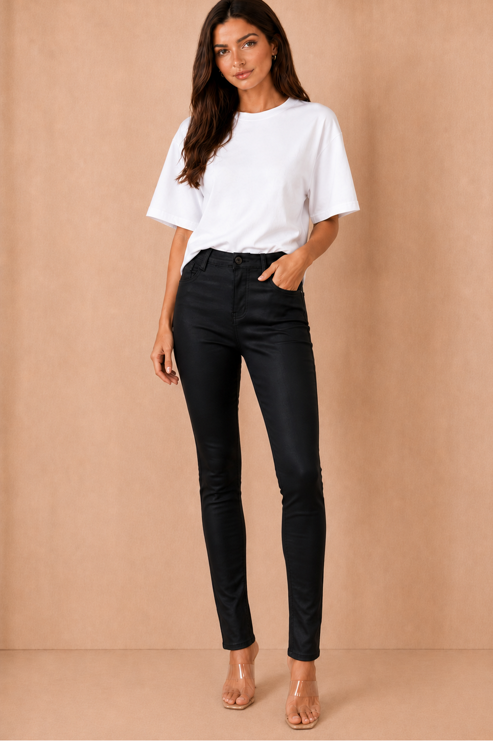 Cleo Black Wax Skinny Trousers