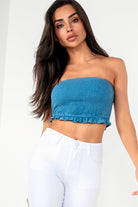 Clyde Blue Bandeau Shirred Top