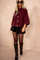 Colby Burgundy High Neck Cardigan