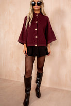 Colby Burgundy High Neck Cardigan