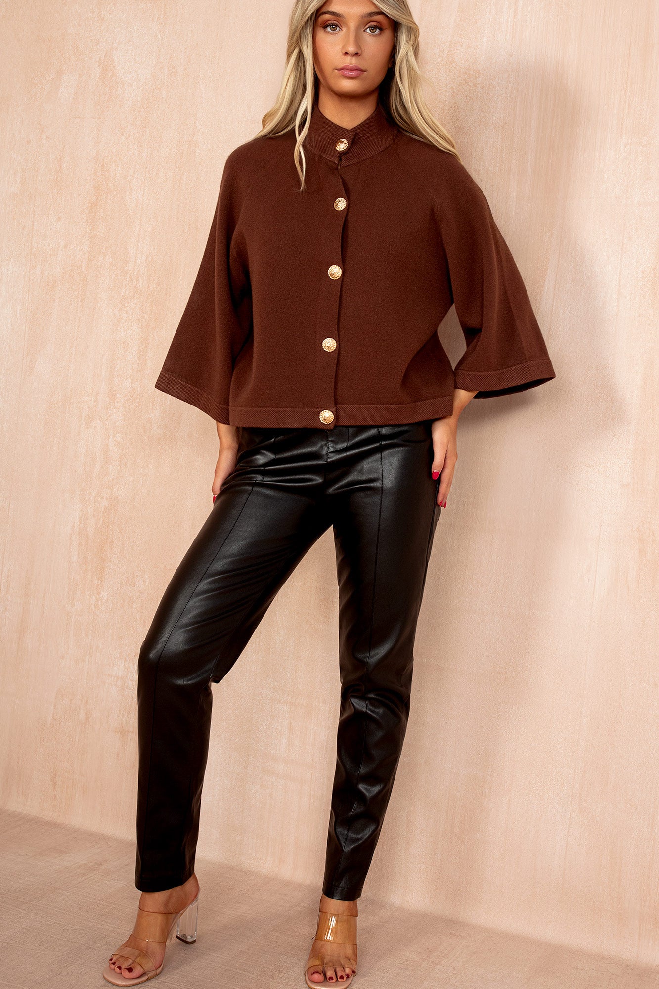 Colby Chocolate High Neck Cardigan