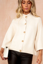 Colby Cream High Neck Cardigan