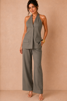 Colby Khaki Sleeveless Halter Neck Top