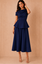 Connie Navy Peplum Midi Dress